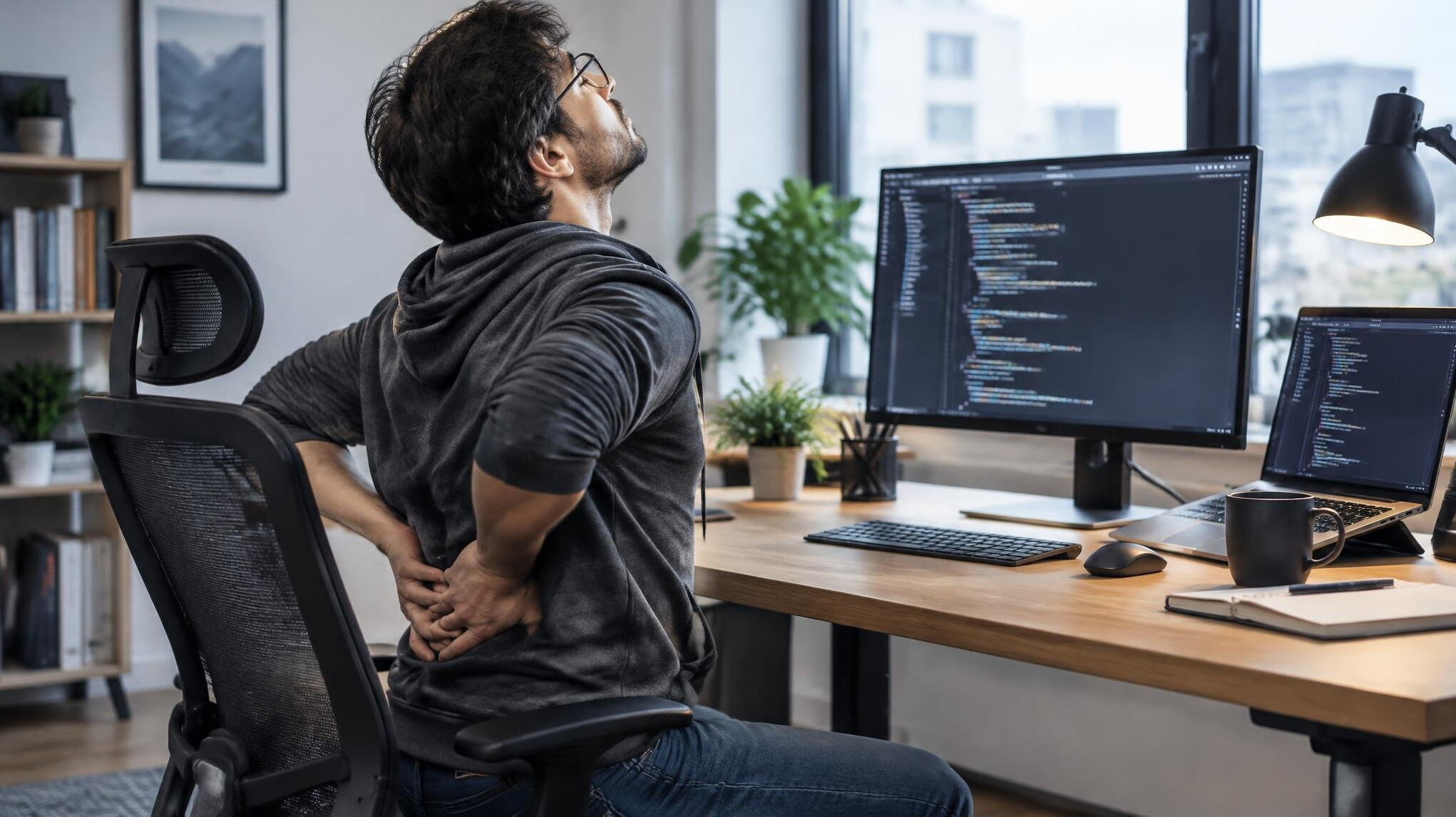 programmer at desk with back pain