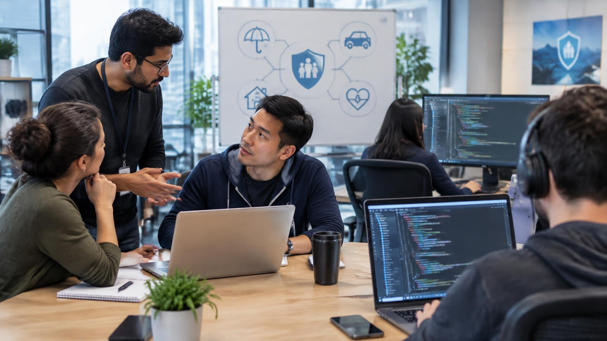 software developers discussing insurance project